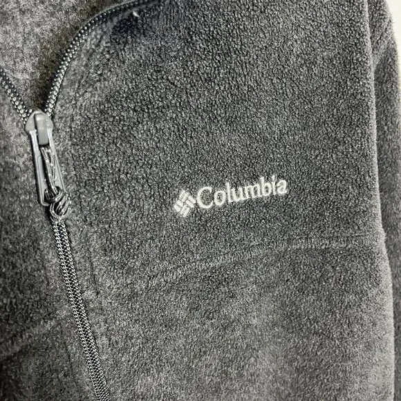Columbia Gray Full Zipper Fleece Jacket Mens Med Pockets Stand Up Collar Outdoor - Picture 2 of 7